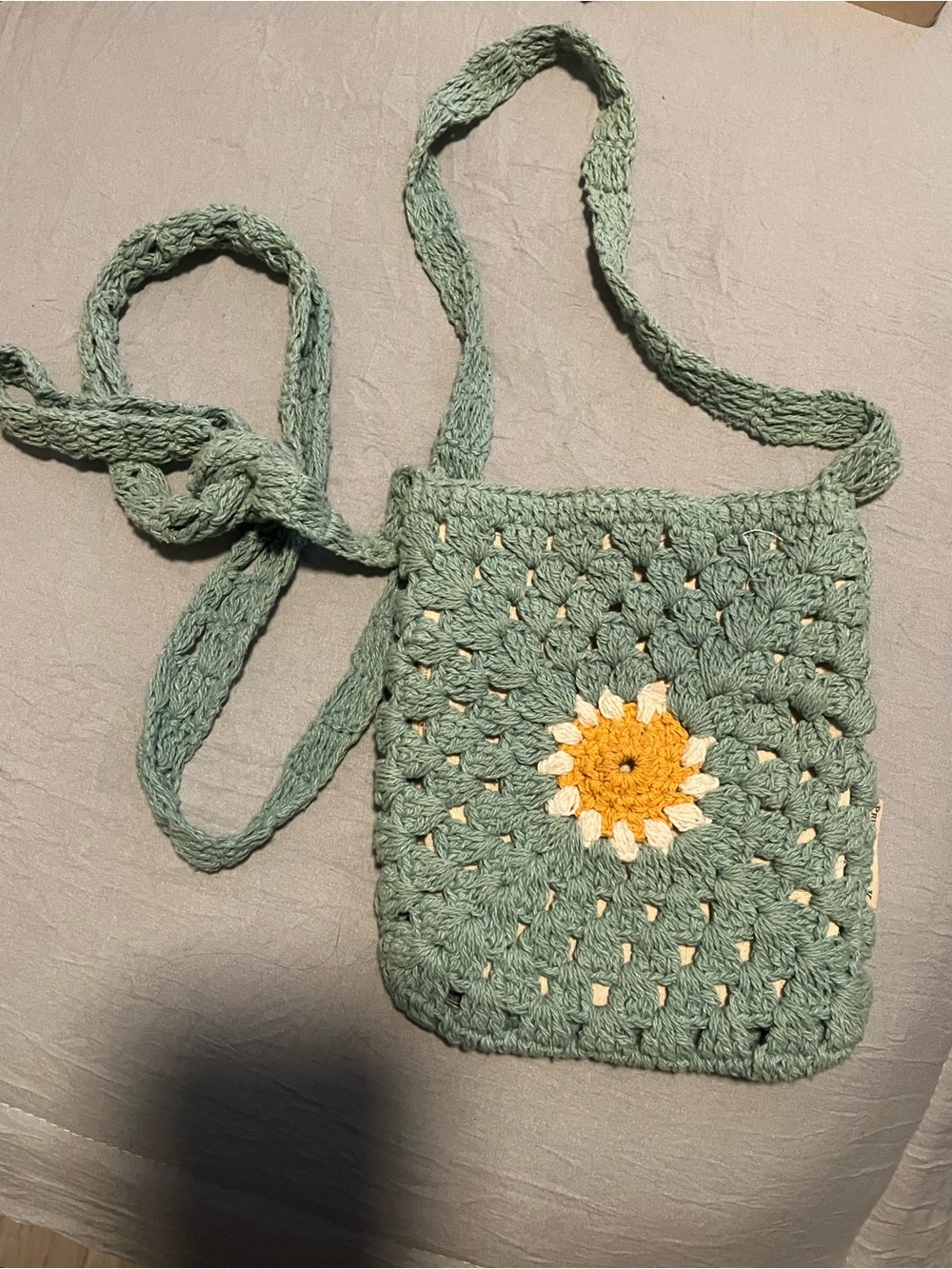 Primitives by Kathy Sage Green Crochet Daisy Crossbody Bag